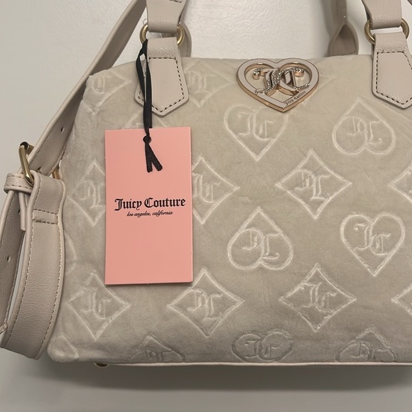 NWT Juicy Couture Glitzed Out Cream Crossbody Velour Satchel Bag Purse - Picture 4 of 9